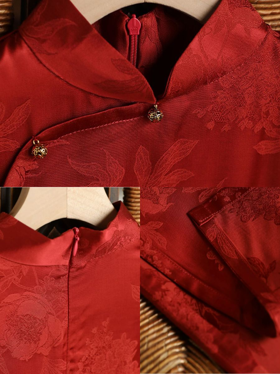 Yun Dong Floral Jacquard Short Sleeve Cheongsam