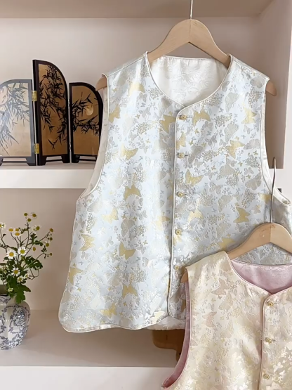 Ling An Two Sided An Butterfly Printing Oriental Vest