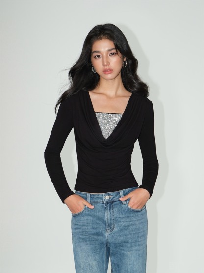 Lunara Sequin Camisole & Ruched Wrap Top