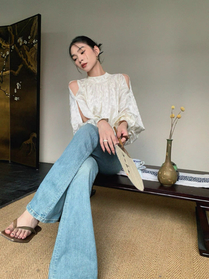 Xin Fei Cold Shoulder Oriental Top