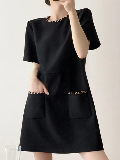 Leticia Metal Chain Shift Dress-The Black Bow-