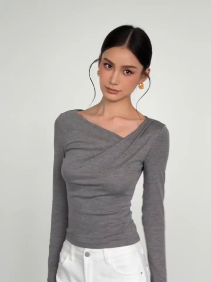 Larissa Asymmetric Ruched Long-Sleeve Top