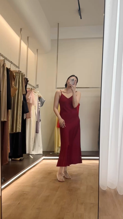 Felicie V-Neck Satin Cami Dress