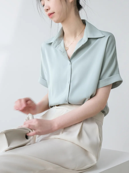 Mairea Mid Sleeve Satin Shirt-The Black Bow-