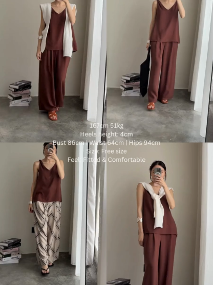 Charter Shoulder Twist Knot Top & Pants Set (PTS102)