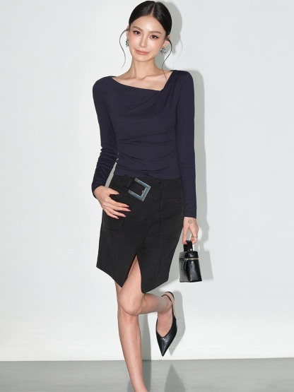 Larissa Asymmetric Ruched Long-Sleeve Top