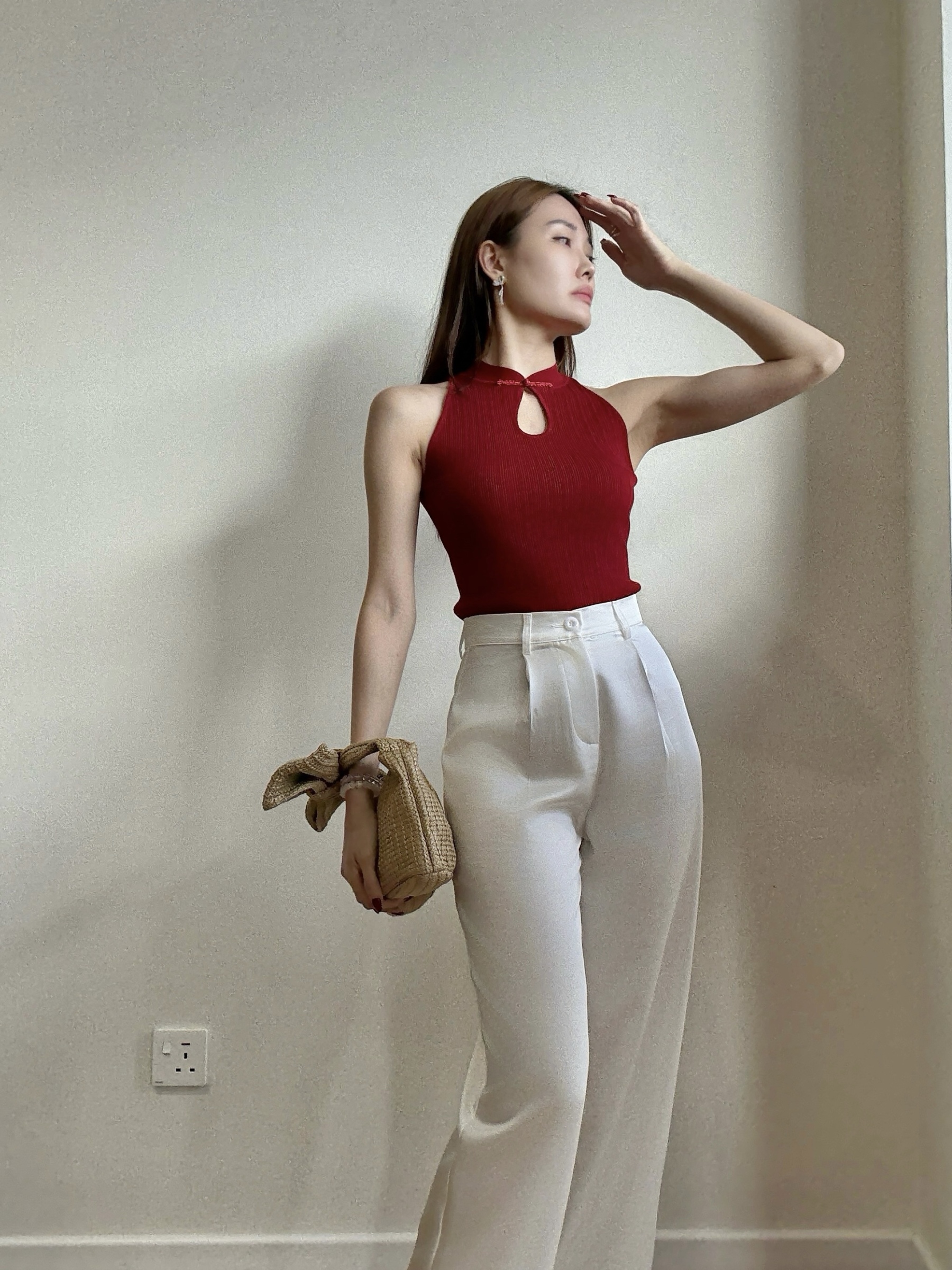 Li Yi Halter Neck Oriental Knit Top