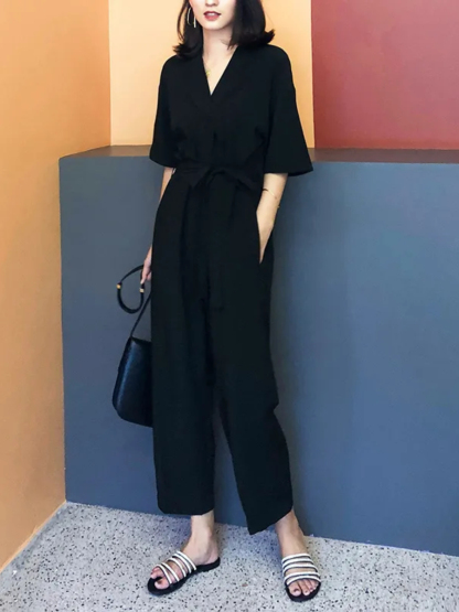Natasha Front Wrap Belted Jumpsuits-The Black Bow-