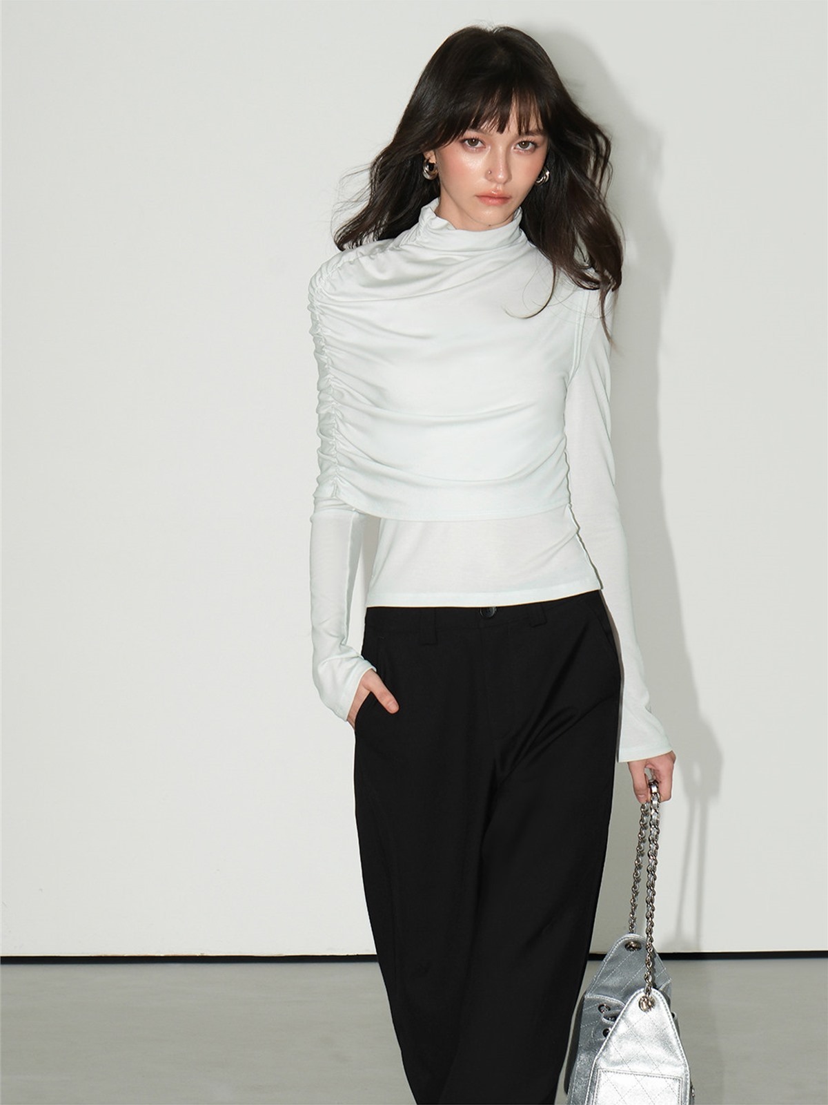 Leonora Ruched Turtleneck Layered Top