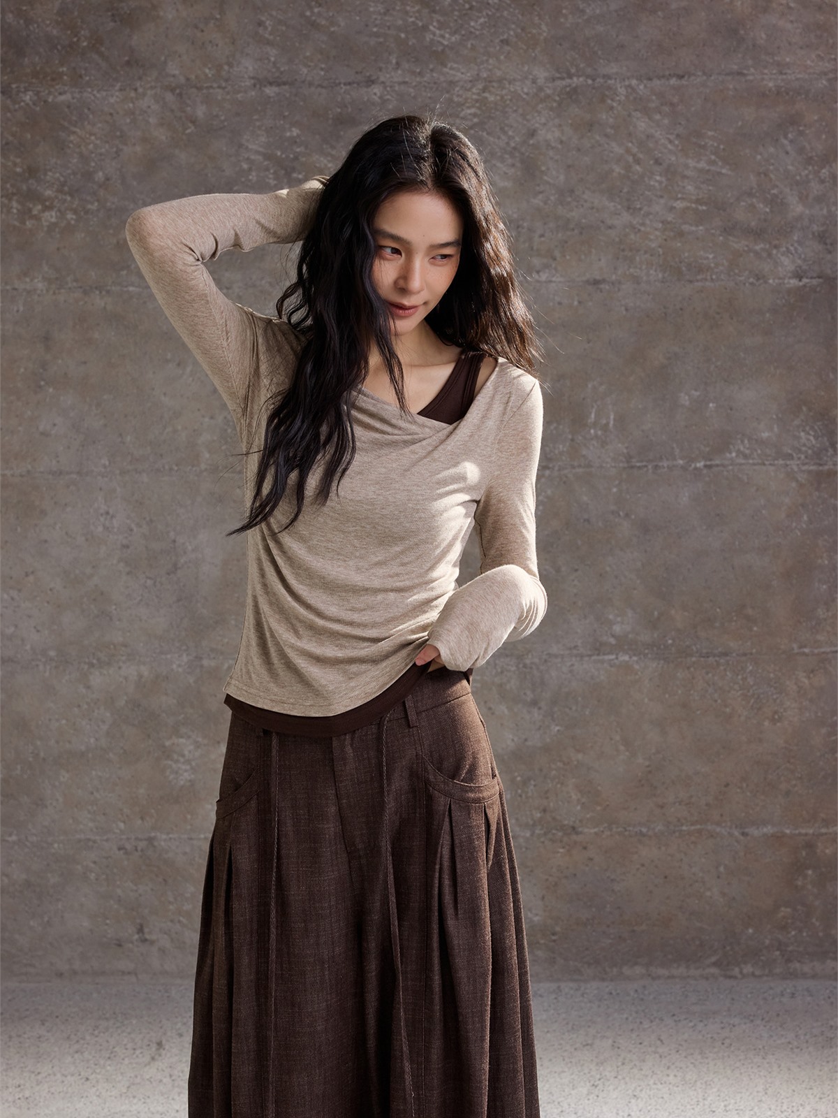 Helene Draped Long-Sleeve Top