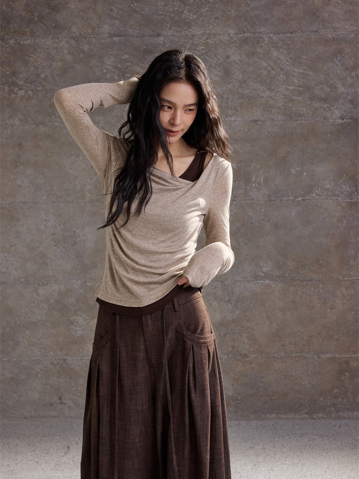 Helene Draped Long-Sleeve Top