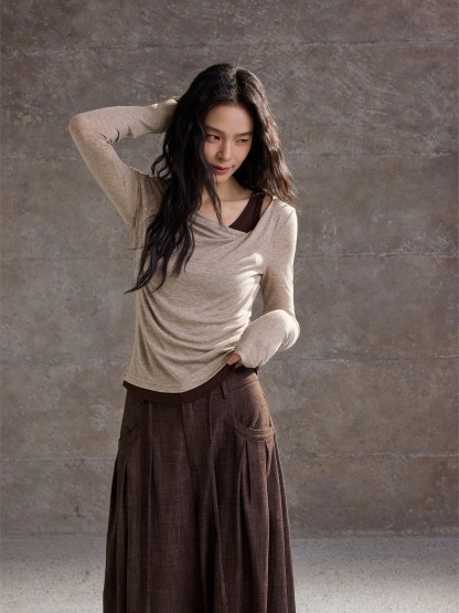 Helene Draped Long-Sleeve Top