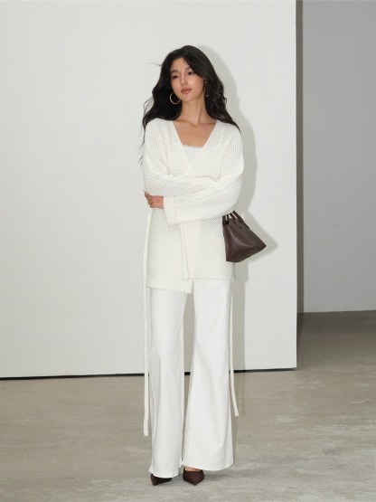 Leontine Belted Longline Knit Cardigan