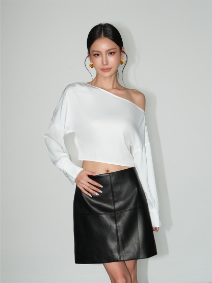 Levina One-Shoulder Cropped Blouse