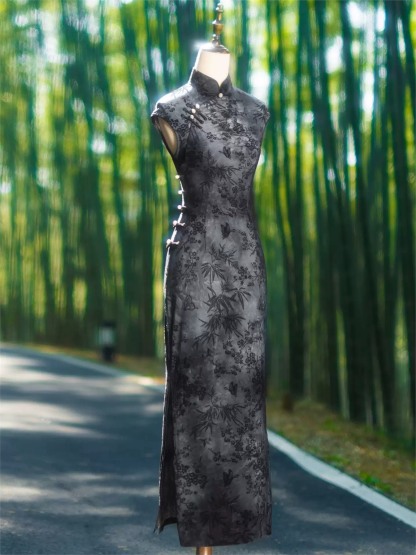 Ya Cai Floral Jacquard Cap Sleeve Cheongsam