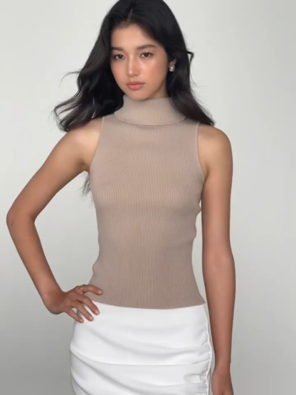 Lavinia Ribbed Turtleneck Sleeveless Top