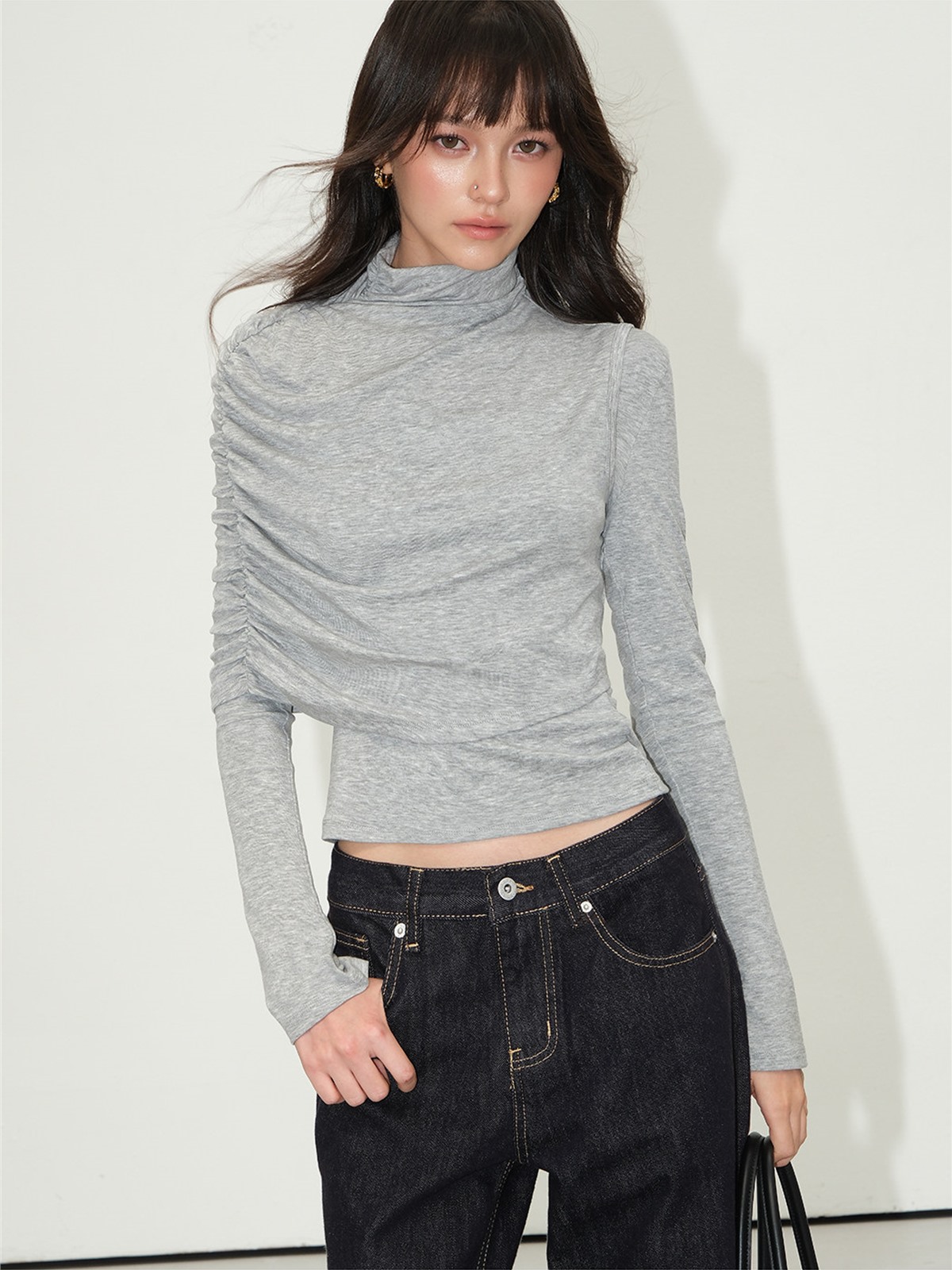 Leonora Ruched Turtleneck Layered Top