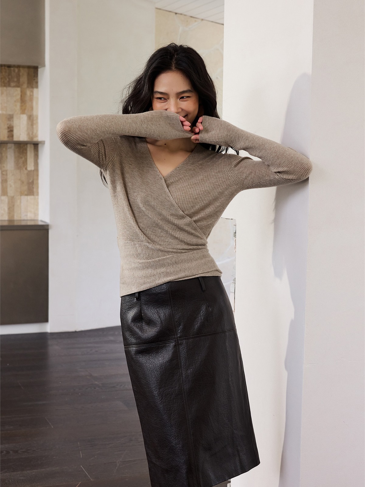 Honora Long-Sleeve Wrap Knit Top