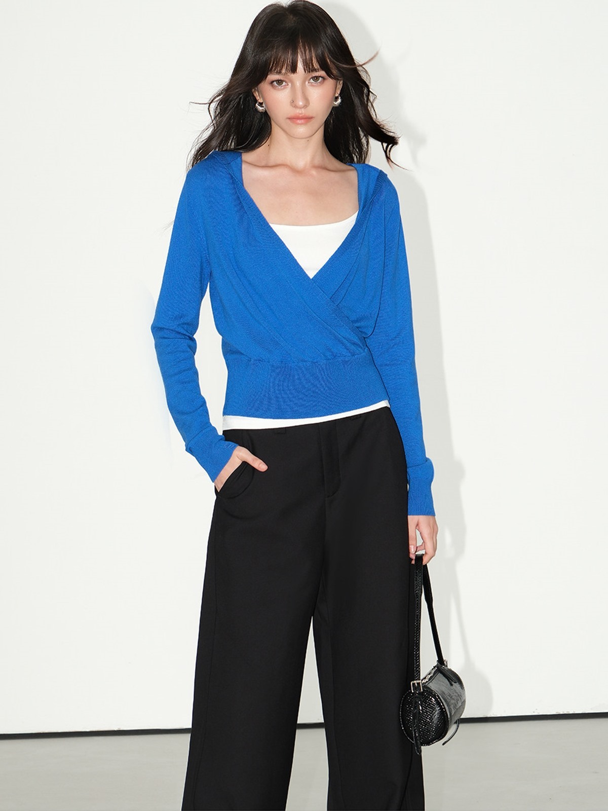 Lareine Wrap V-Neck Hooded Knit Top