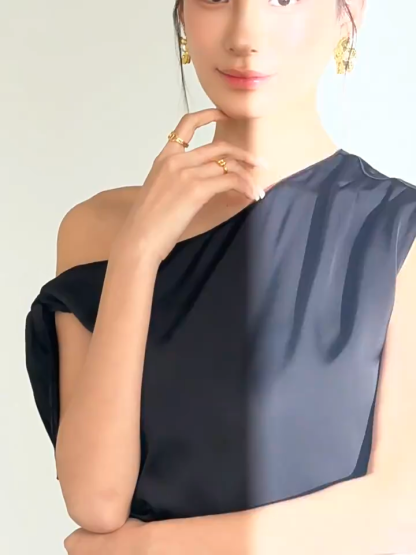 Francine One Shoulder Knot Tie Satin Top