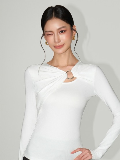 Lisette Ring-Detail Asymmetric Top