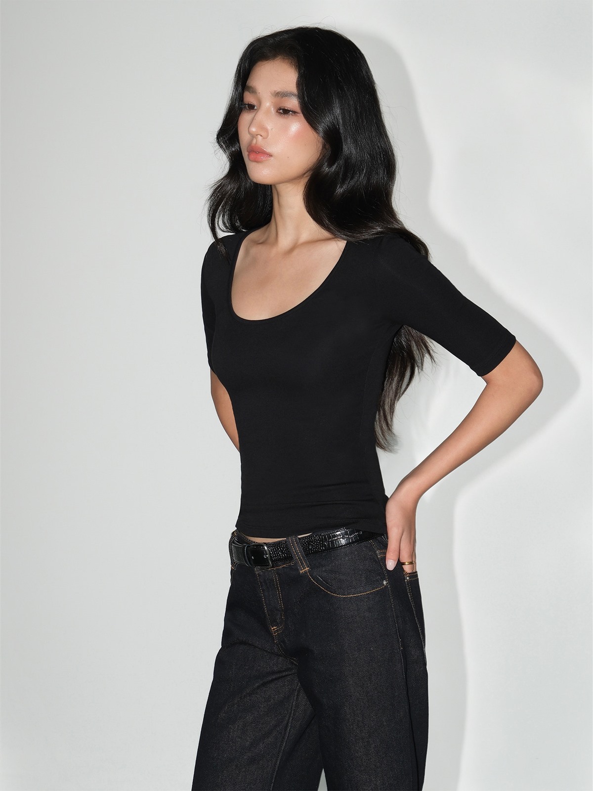 Liesel Scoop-Neck Elbow-Sleeve Top
