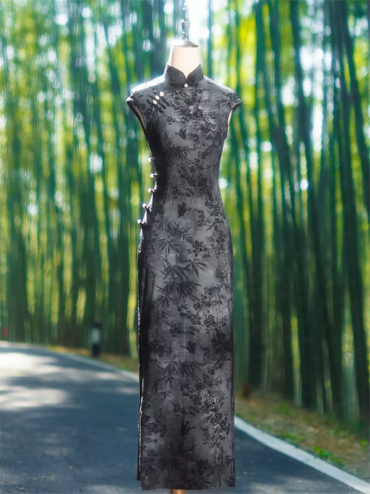 Ya Cai Floral Jacquard Cap Sleeve Cheongsam