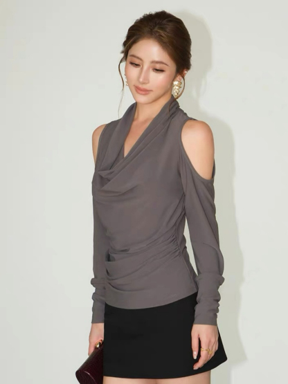 Franceille Swing Collar Cold Shoulder Top