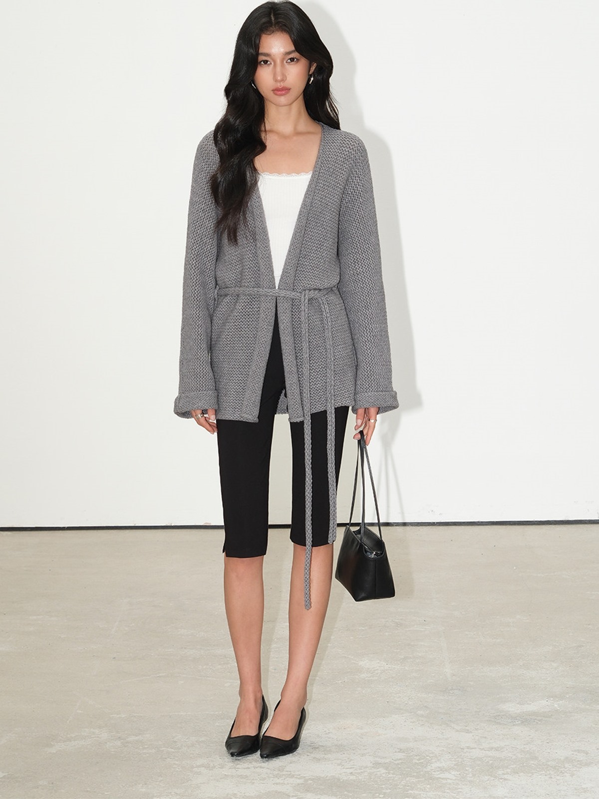 Leontine Belted Longline Knit Cardigan