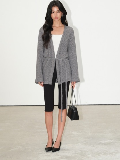 Leontine Belted Longline Knit Cardigan