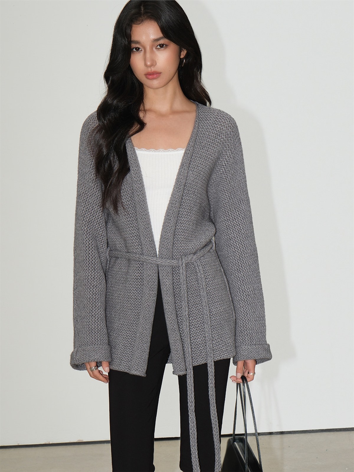 Leontine Belted Longline Knit Cardigan