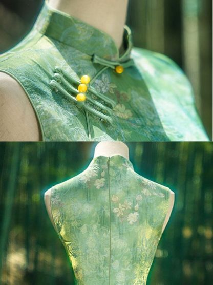 Yun Chu Floral Jacquard Sleeveless Cheongsam