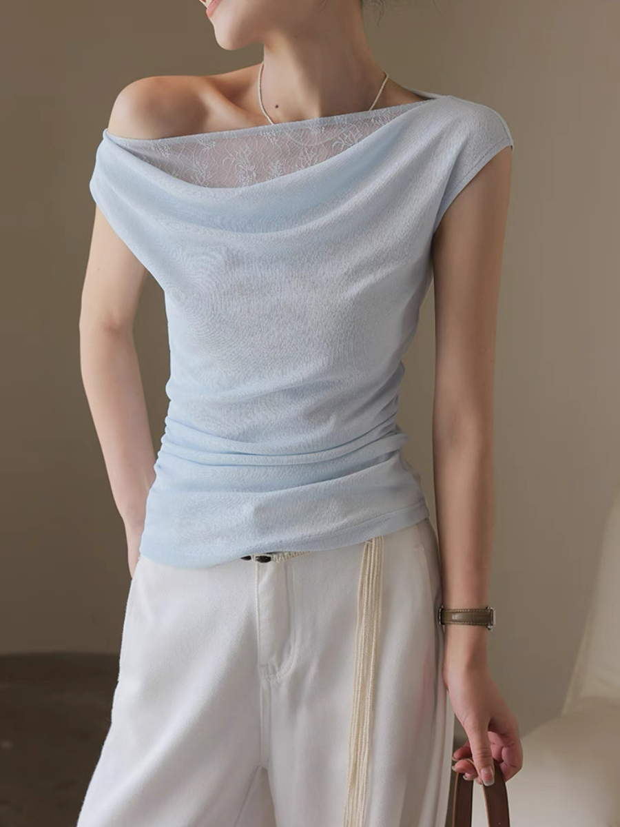 Monroe Lace Trim  One Shoulder Top