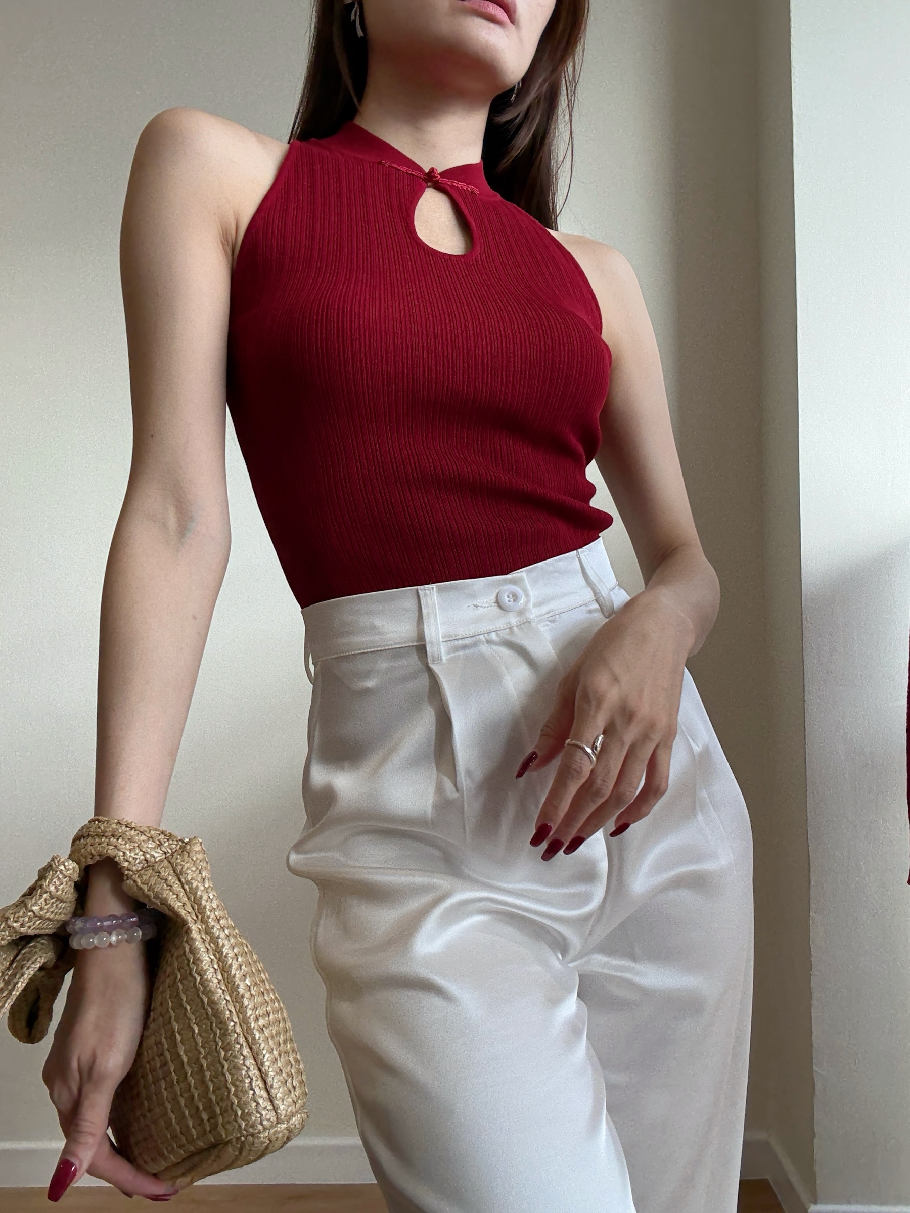 Li Yi Halter Neck Oriental Knit Top