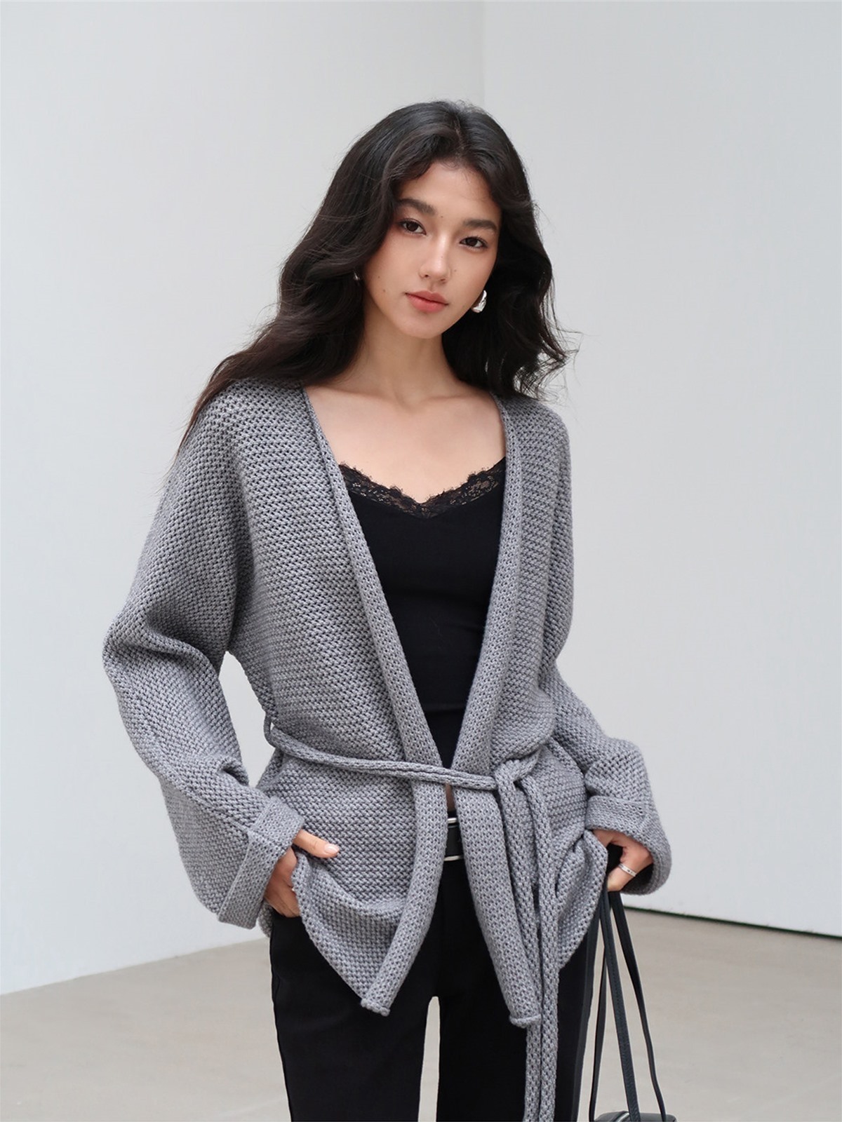 Leontine Belted Longline Knit Cardigan