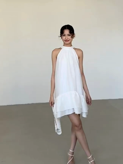 Abby Perlescent Halter Neck Ruffle Trim Dress