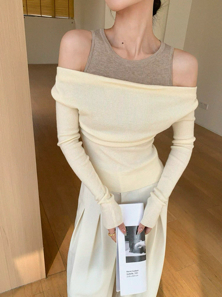 Xenay Colour Binding Fake Two Piece Knit Top