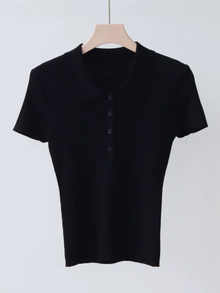 Noah Buttoned Collar Rib Knit Top