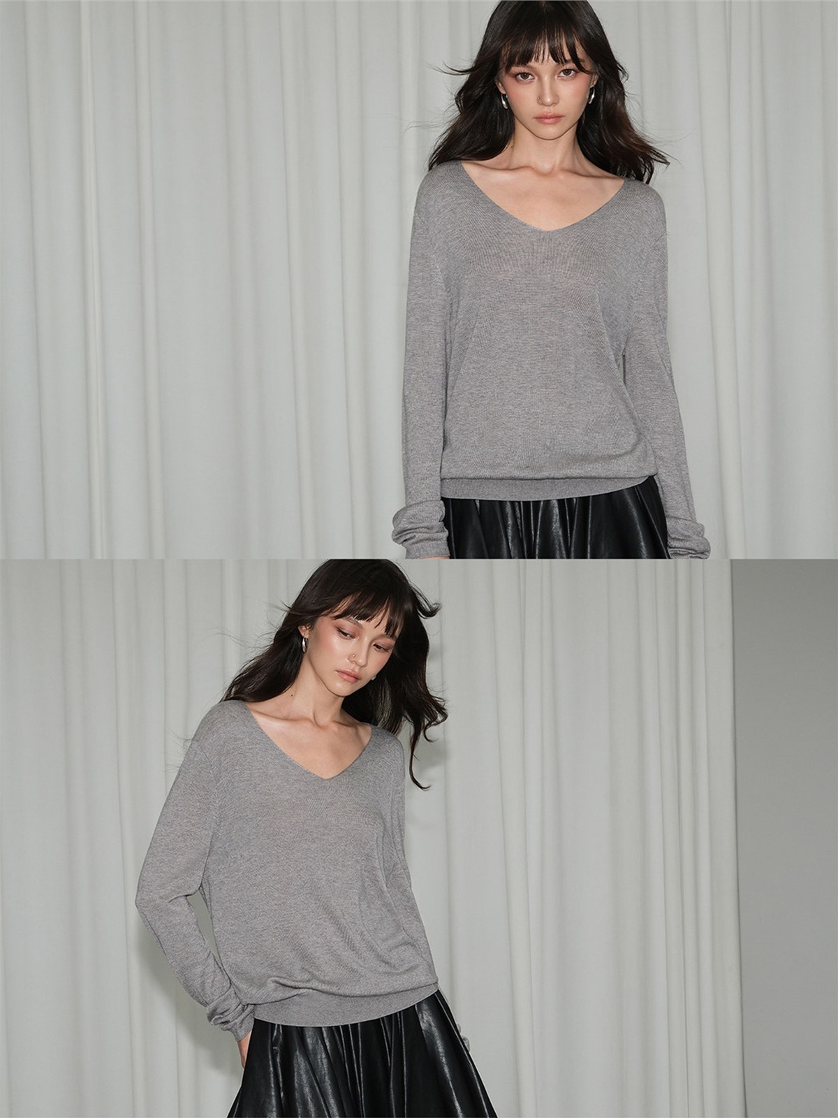 Lucienne Relaxed V-Neck Wool-Blend Knit Top