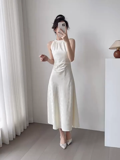 Melody Halter Neck Satin Dress