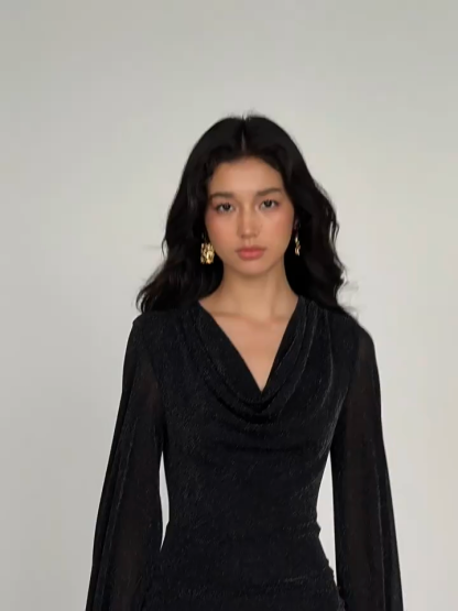 Valkyrie Shimmering Lurex Knit Cowl Neck Dress
