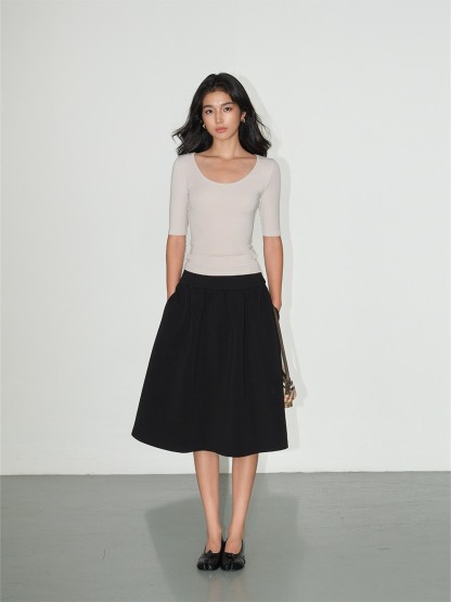 Liesel Scoop-Neck Elbow-Sleeve Top