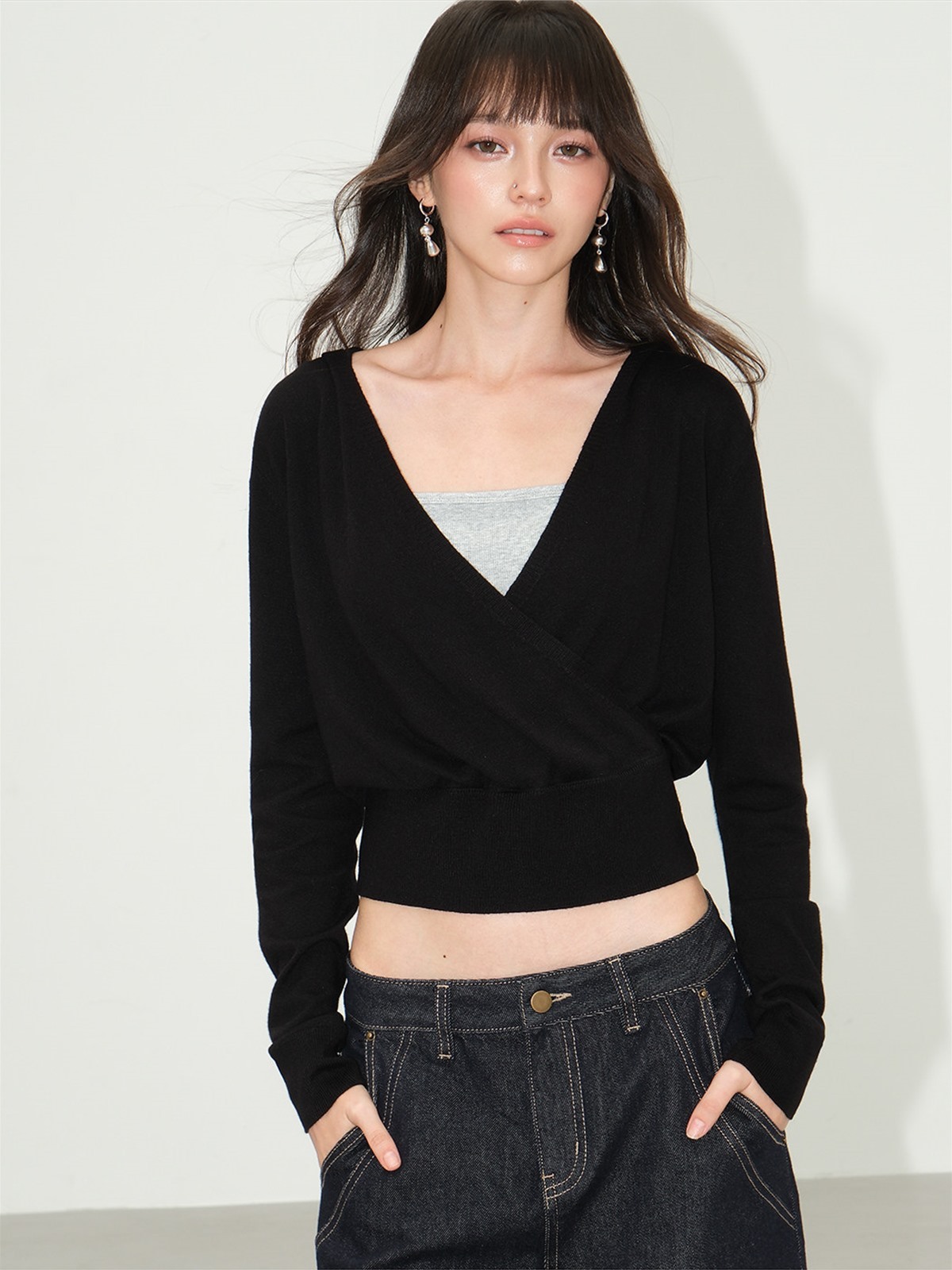 Lareine Wrap V-Neck Hooded Knit Top
