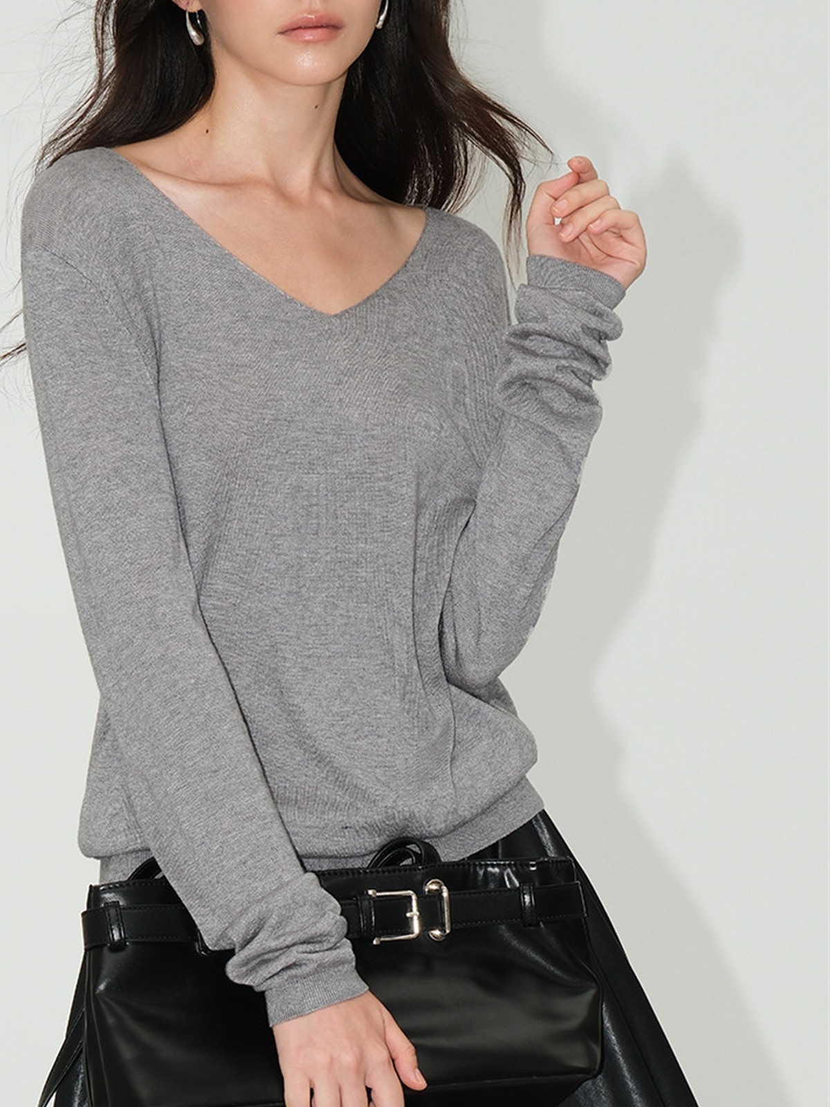 Lucienne Relaxed V-Neck Wool-Blend Knit Top