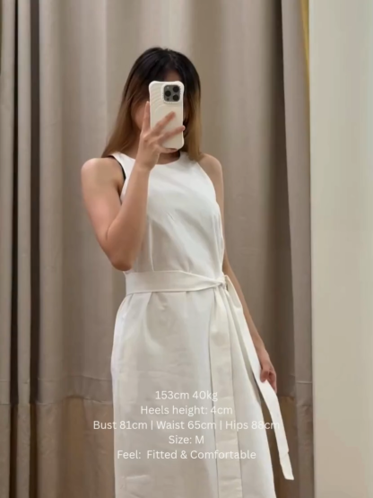 Chauffy Shoulder Cut Column Dress with Tie (DR104)