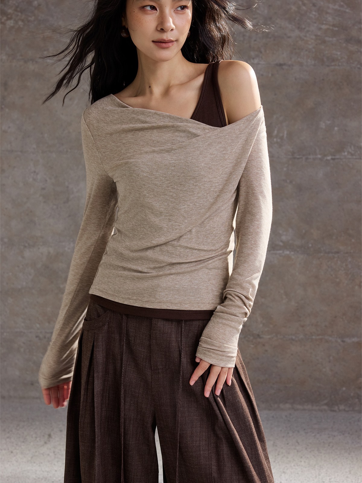 Helene Draped Long-Sleeve Top