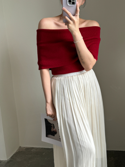 Taana Off Shoulder Knit Top -The Black Bow-