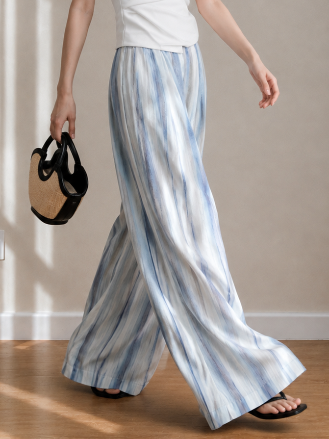 Charlie Watercolor Tencel Linen Wide-Leg Pants