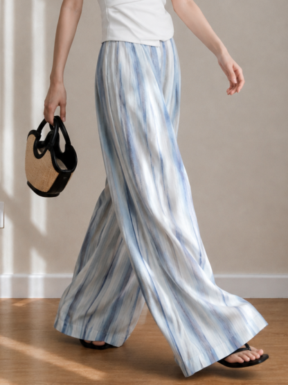 Charlie Watercolor Tencel Linen Wide-Leg Pants