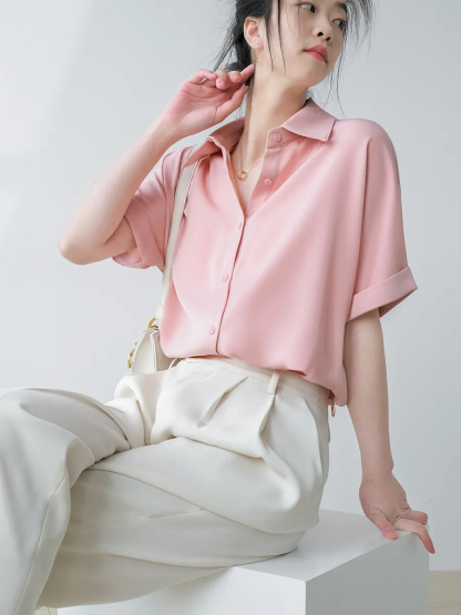 Mairea Mid Sleeve Satin Shirt-The Black Bow-
